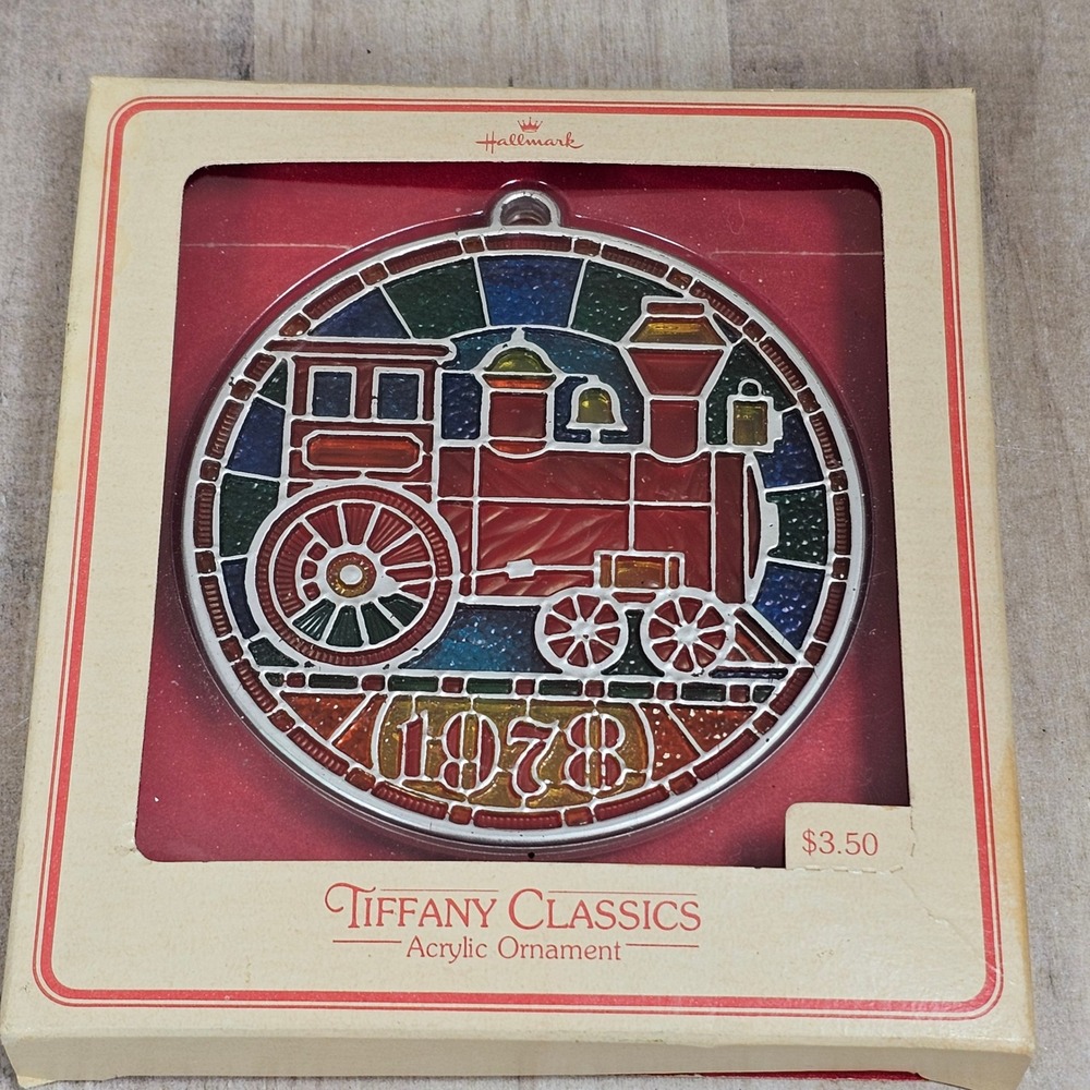 Vintage 1978 Hallmark Tiffany Classics Train Ornament Stained Glass Style